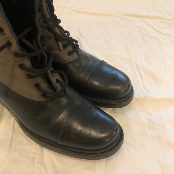 Prada leather combat boots, black/tan, EUC - Picture 8 of 9